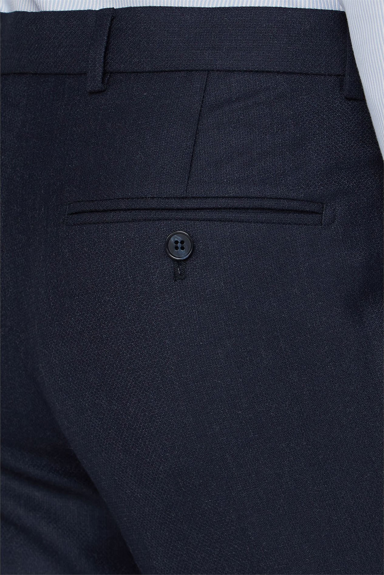 Navy Blue Tweed Flat Front Dress Trousers | Formal Wool Blend Suit Pants with Belt Loops