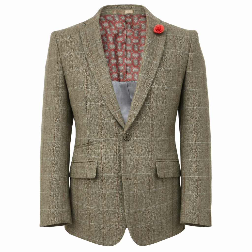 Fawn Check Herringbone Tweed Jacket | Wool Blend Blazer