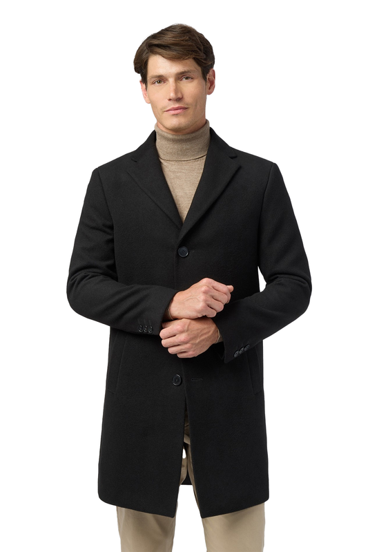 Limehaus Black Slim Fit 100% Wool Overcoat