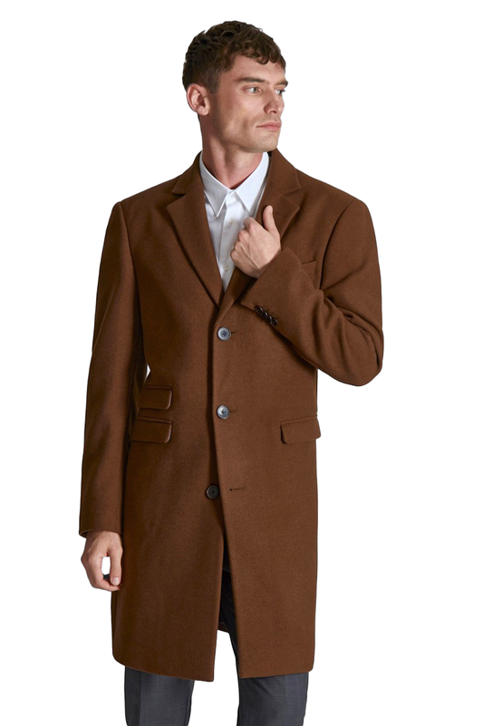 Ted Baker Tan Slim Fit Wool Overcoat for Men | Classic Camel Winter Coat
