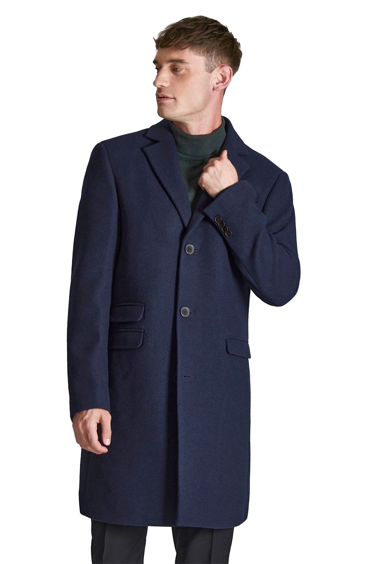 Ted Baker Navy Blue Slim Fit Wool Overcoat for Men | Classic Winter Coat