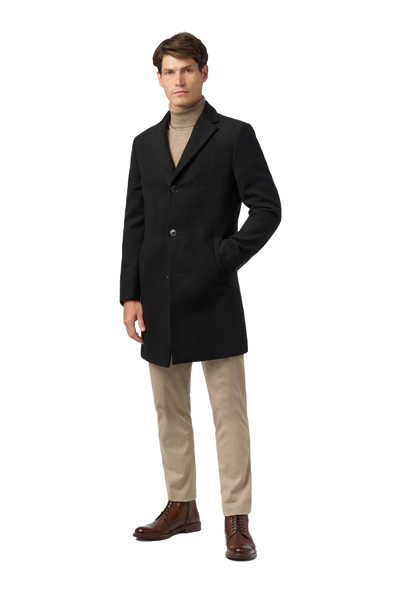 Limehaus Black Slim Fit 100% Wool Overcoat