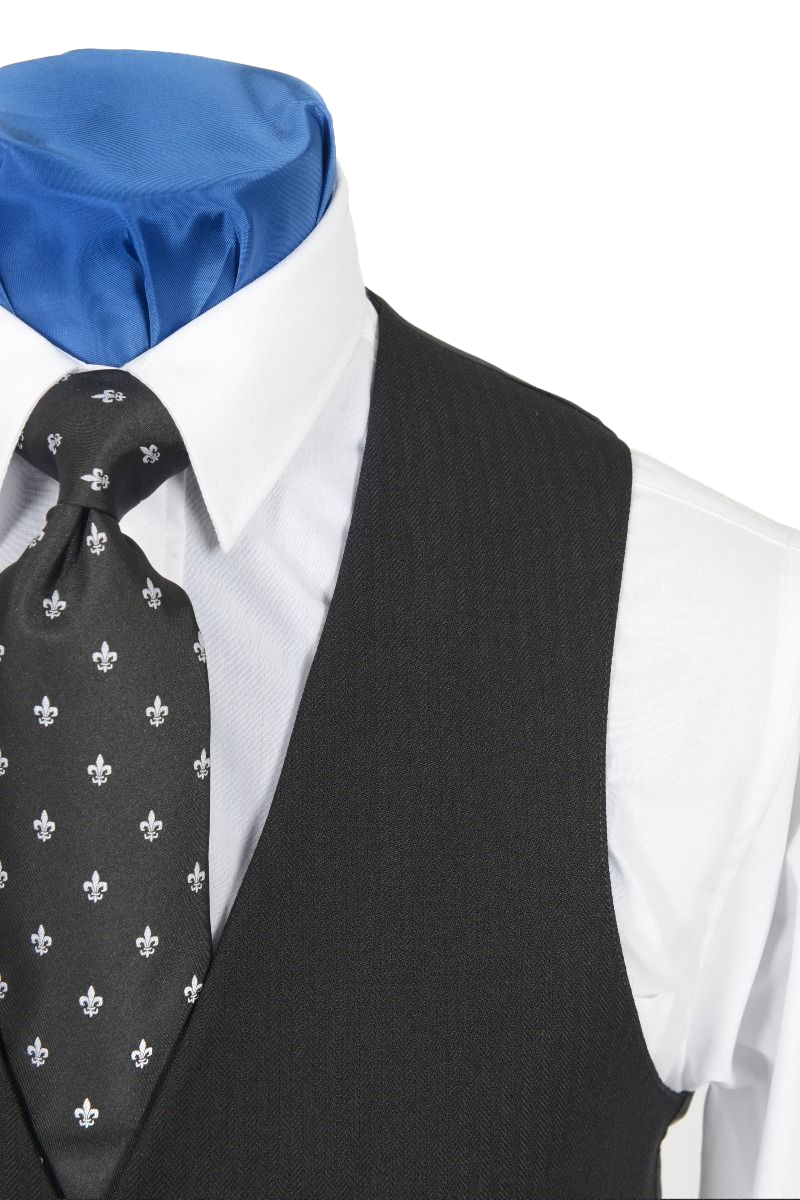 Men's Black Wool Herringbone Waistcoat
