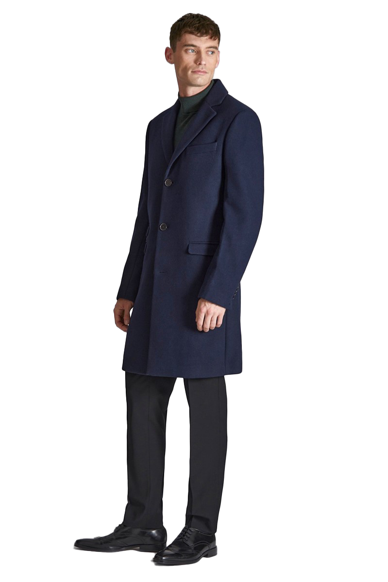 Ted Baker Navy Blue Slim Fit Wool Overcoat for Men | Classic Winter Coat