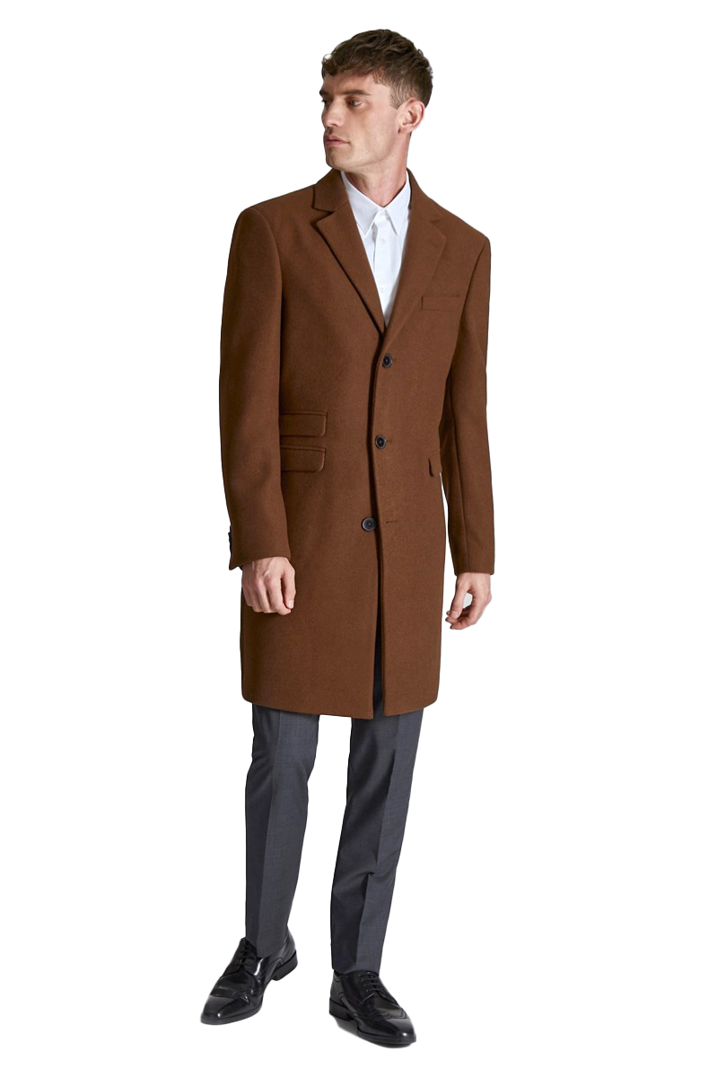 Ted Baker Tan Slim Fit Wool Overcoat for Men | Classic Camel Winter Coat
