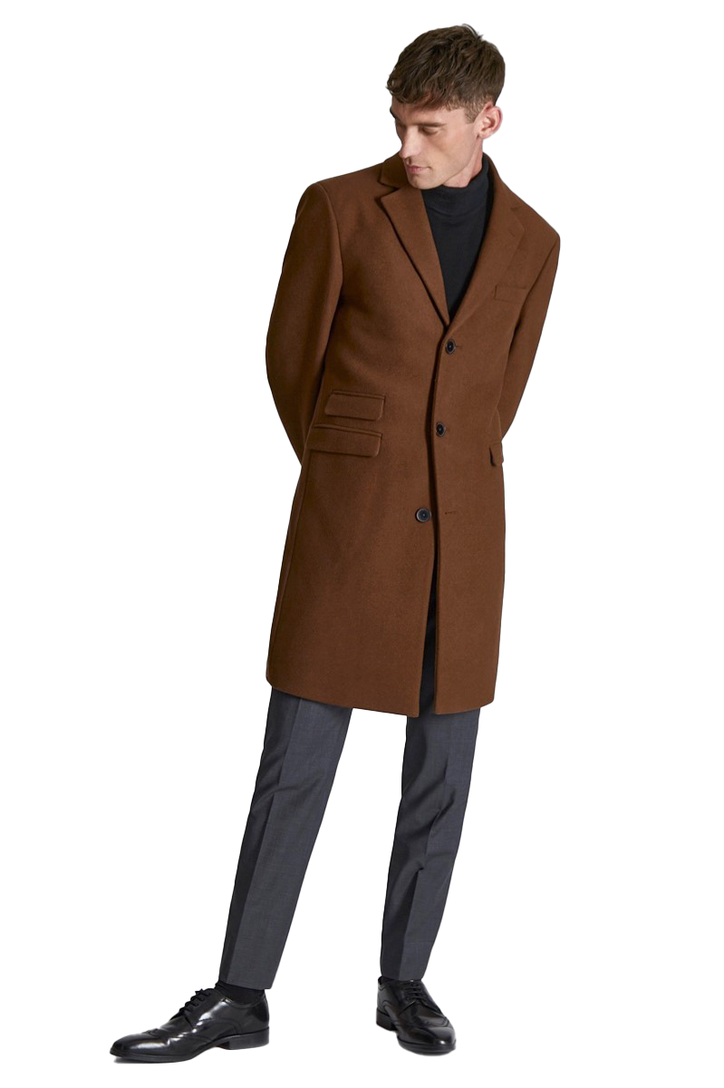 Ted Baker Tan Slim Fit Wool Overcoat for Men | Classic Camel Winter Coat