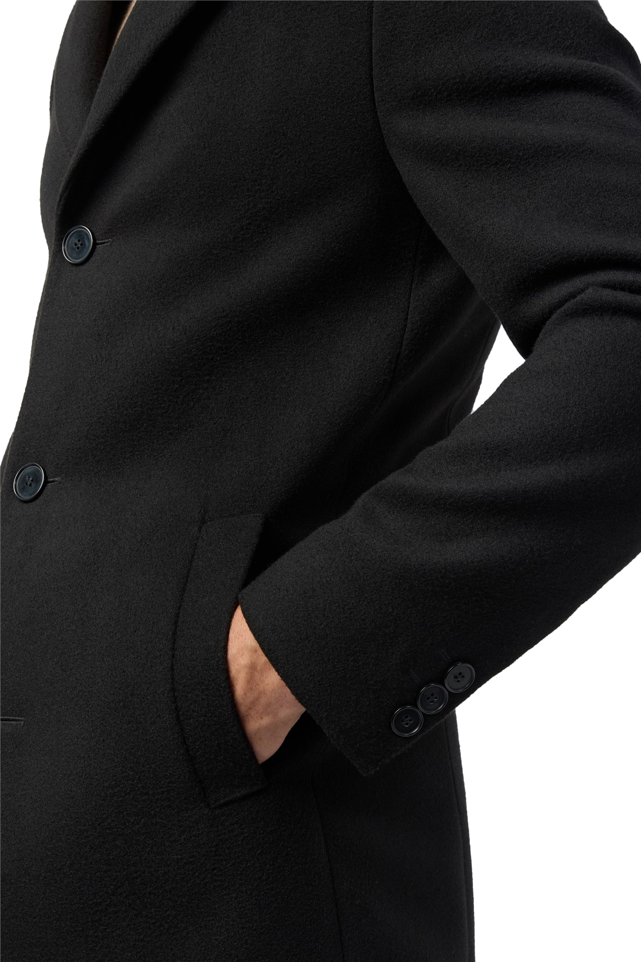Limehaus Black Slim Fit 100% Wool Overcoat