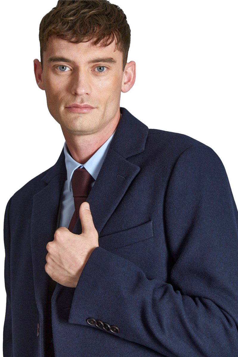 Ted Baker Navy Blue Slim Fit Wool Overcoat for Men | Classic Winter Coat