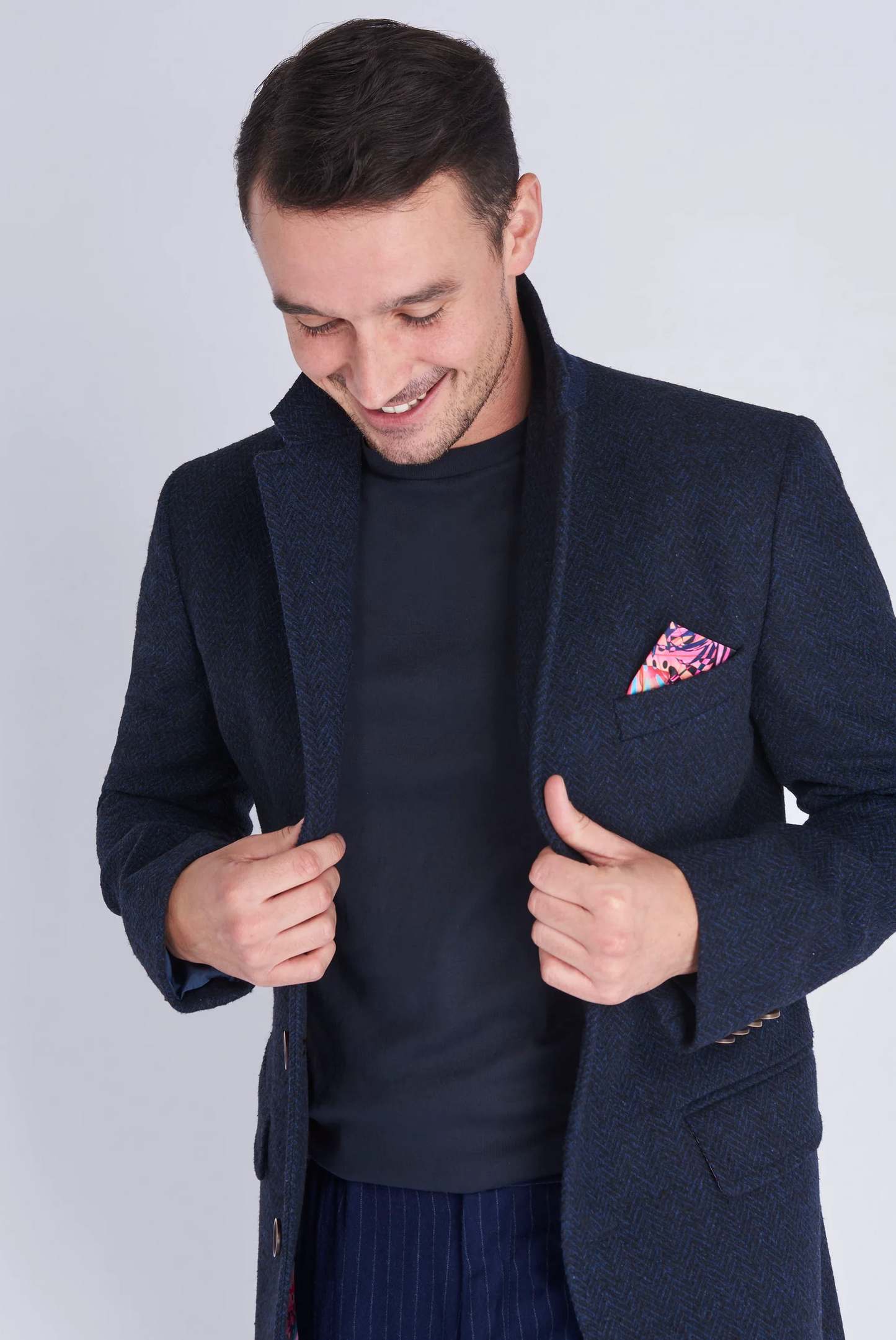 Harry Brown Navy Blue Overcoat Coat Cashmere Wool Formal Covert Winter Mod - Brand New