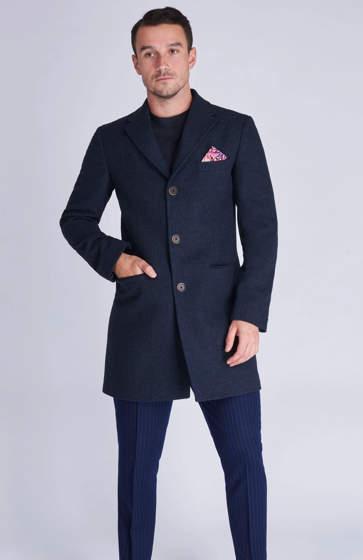 Harry Brown Navy Blue Overcoat Coat Cashmere Wool Formal Covert Winter Mod - Brand New