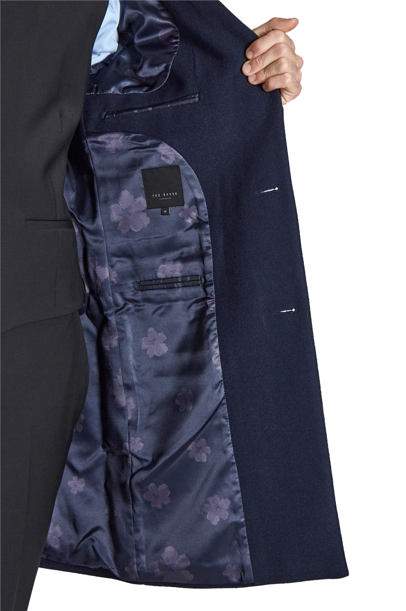 Ted Baker Navy Blue Slim Fit Wool Overcoat for Men | Classic Winter Coat