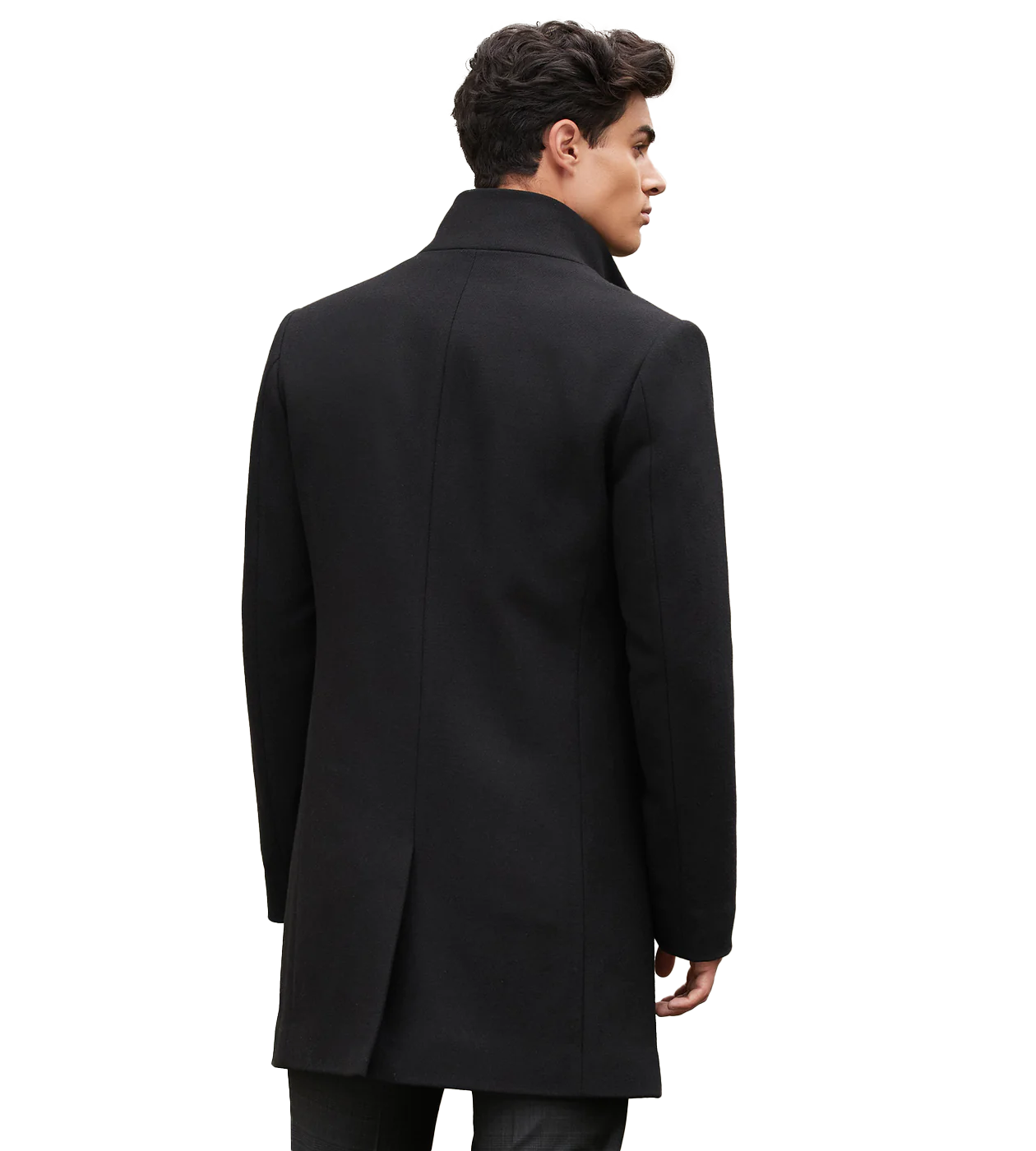 Limehaus Black Slim Fit 100% Wool Overcoat