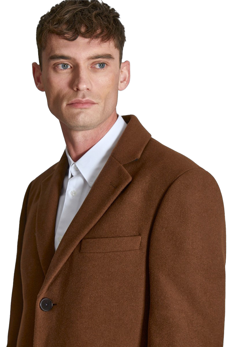 Ted Baker Tan Slim Fit Wool Overcoat for Men | Classic Camel Winter Coat