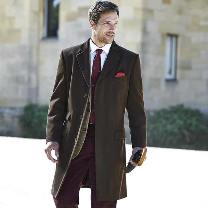 Samuel Windsor Men’s Brown Wool Overcoat with Velvet Collar