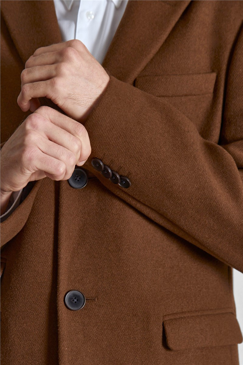 Ted Baker Tan Slim Fit Wool Overcoat for Men | Classic Camel Winter Coat