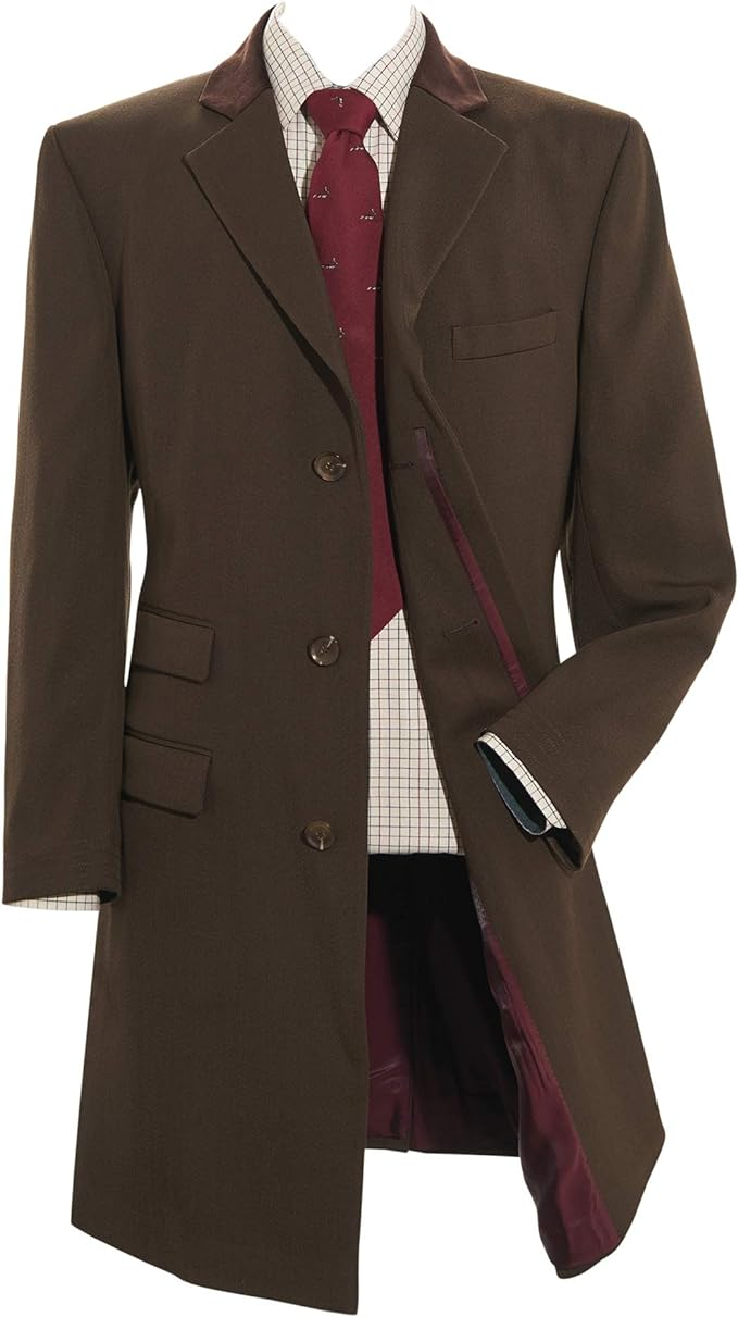 Samuel Windsor Men’s Brown Wool Overcoat with Velvet Collar