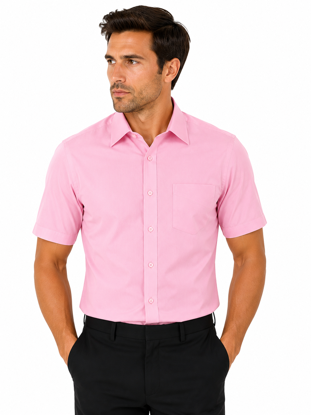 Pink Short Sleeve Shirt | Regular Collar | Tailored Fit