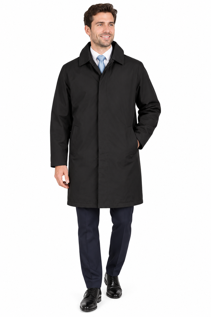 Black Formal Raincoat with Covered Buttons | Fully Lined