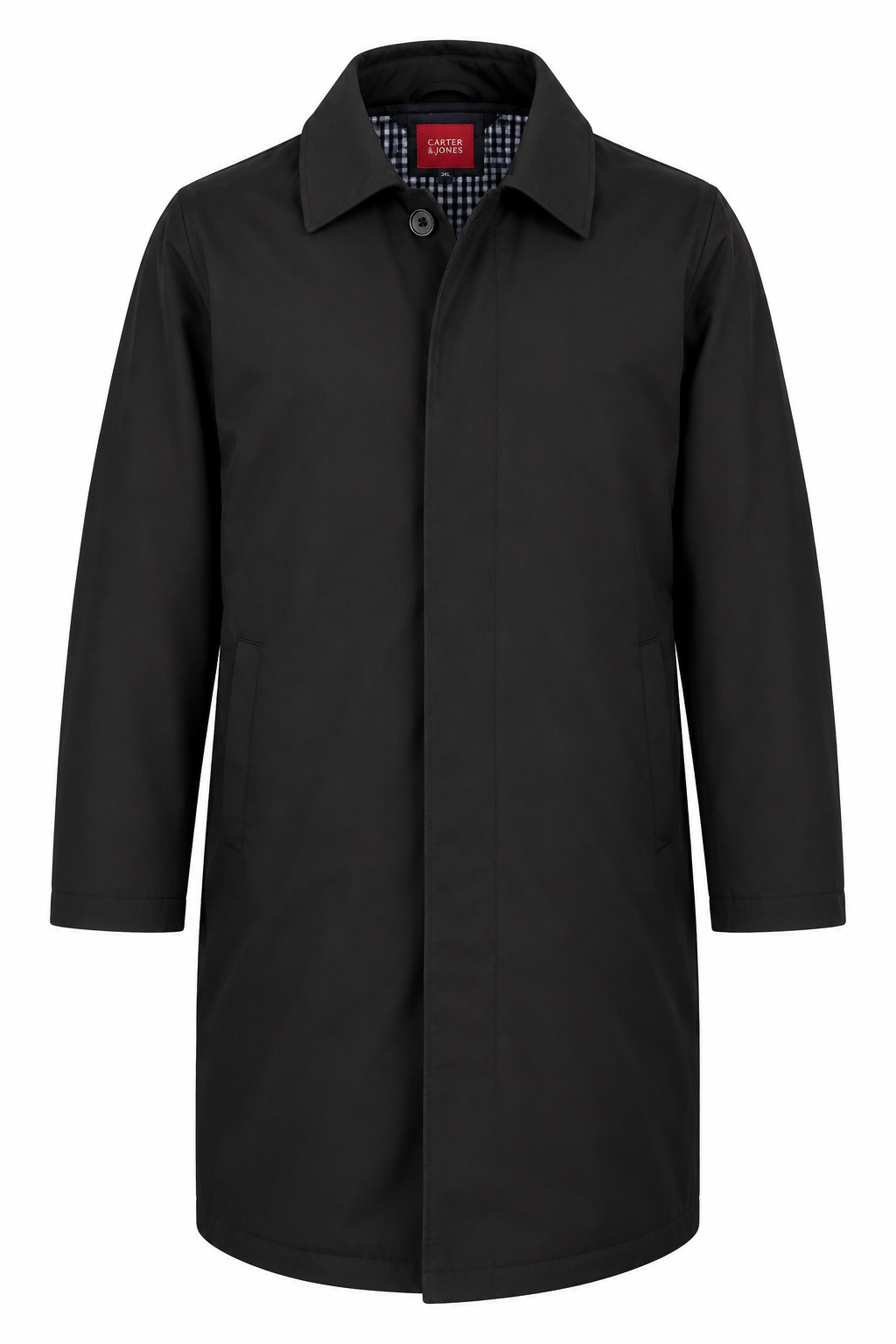 Black Formal Raincoat with Covered Buttons | Fully Lined