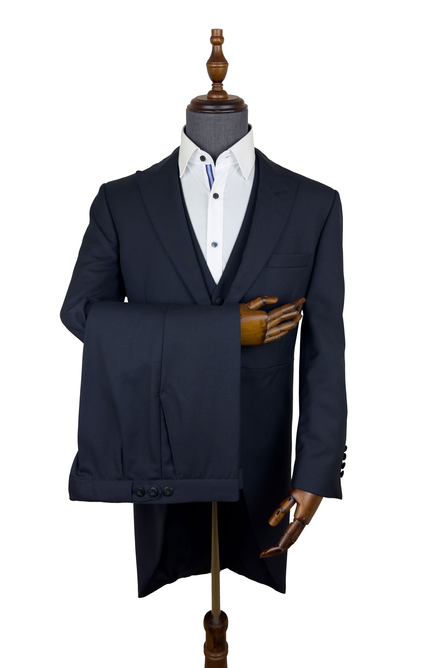 Navy Blue 3 Piece Tailcoat Wool Suit