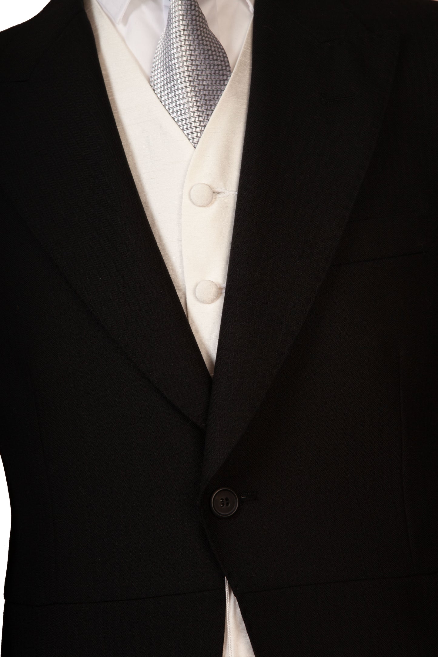 Black Herringbone Tailcoat Long Wool Jacket