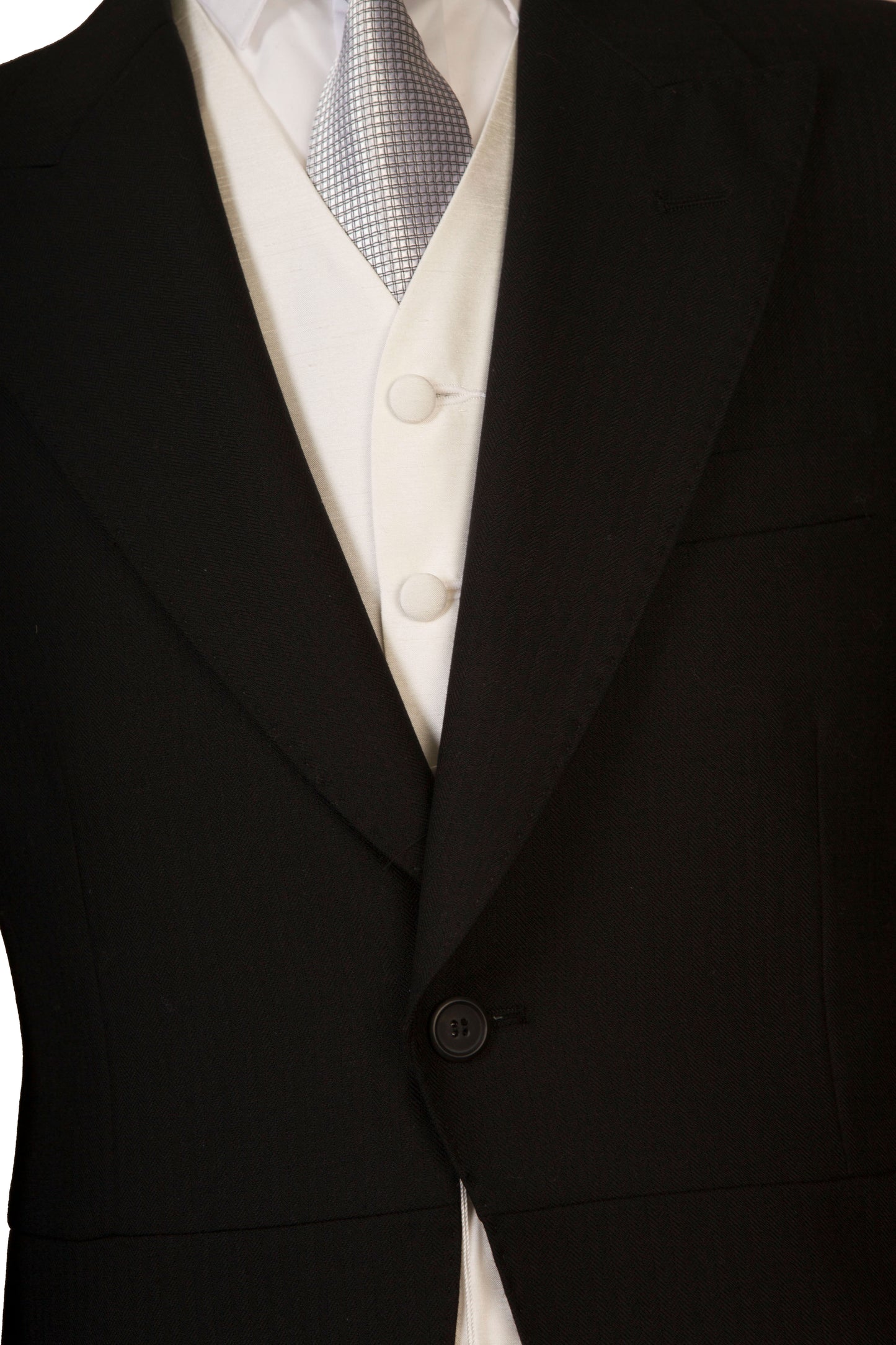 Black 2 Piece Herringbone Tailcoat Suit with Pinstripe Trousers