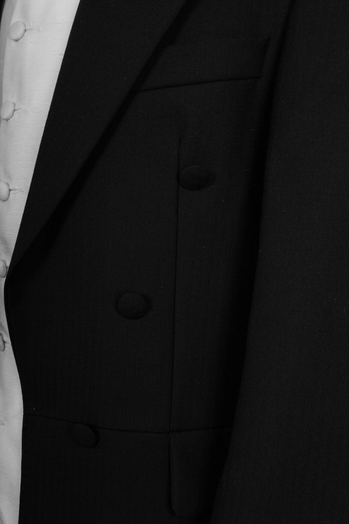 Black Frockcoat 100% Wool Jacket | Double Breasted Herringbone Morning Coat | Pre-Loved "Ex-Hire"