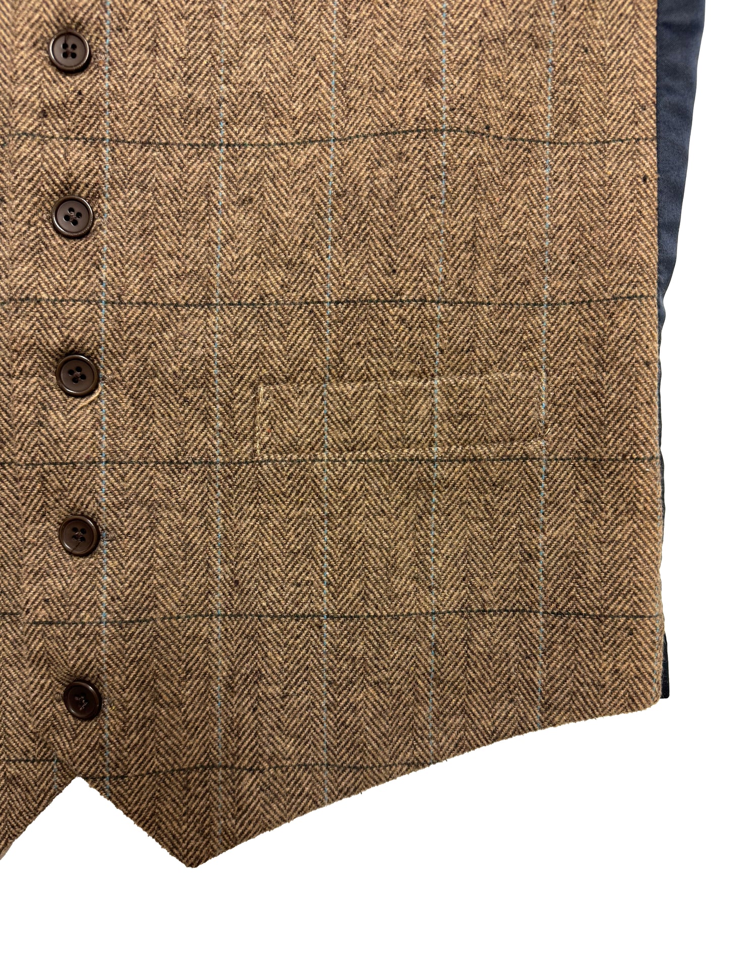 Brown Tweed Herringbone Check Waistcoat | Tailored Fit