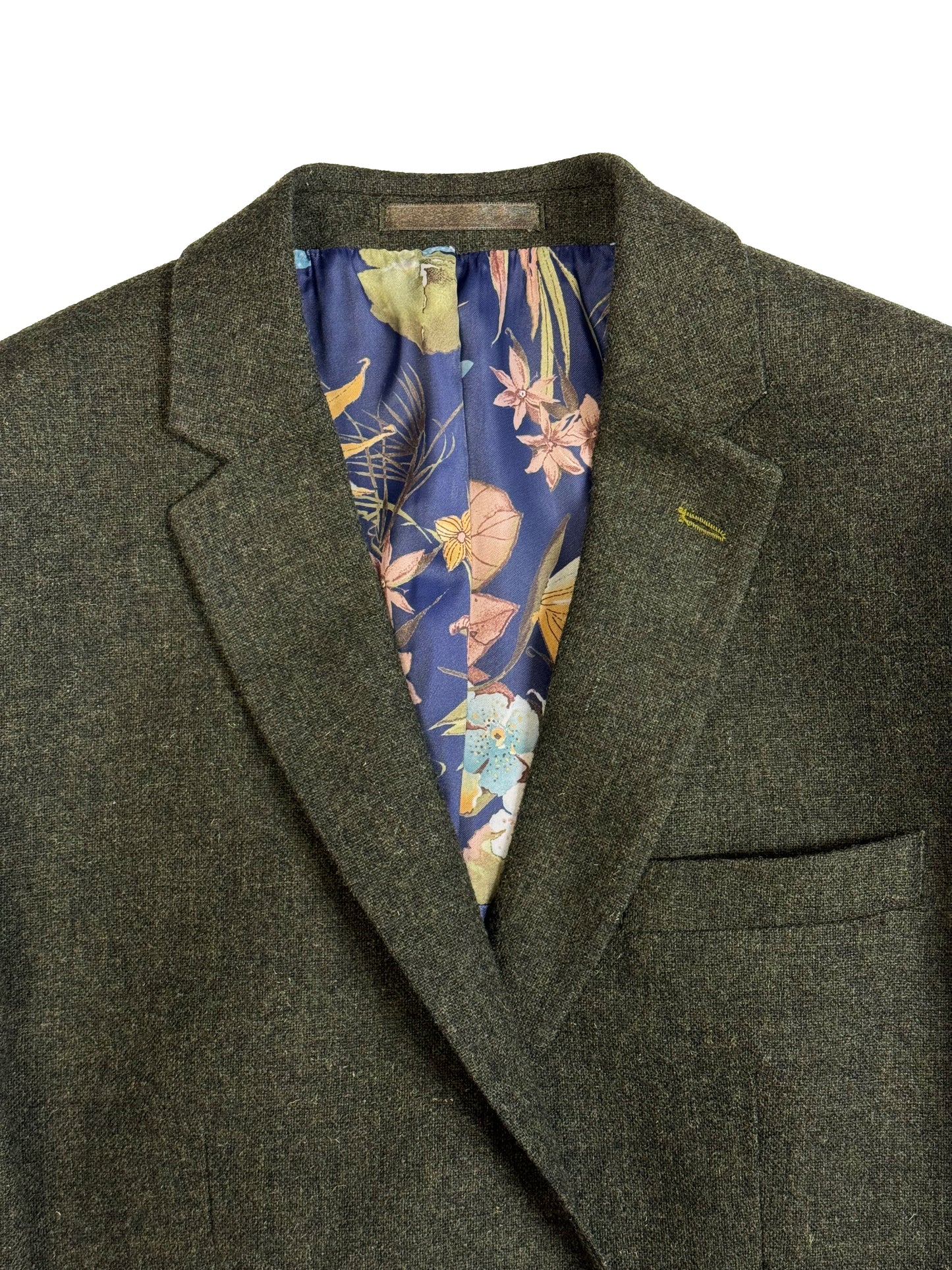 Men's Wool Green Tweed Jacket with Floral Lining