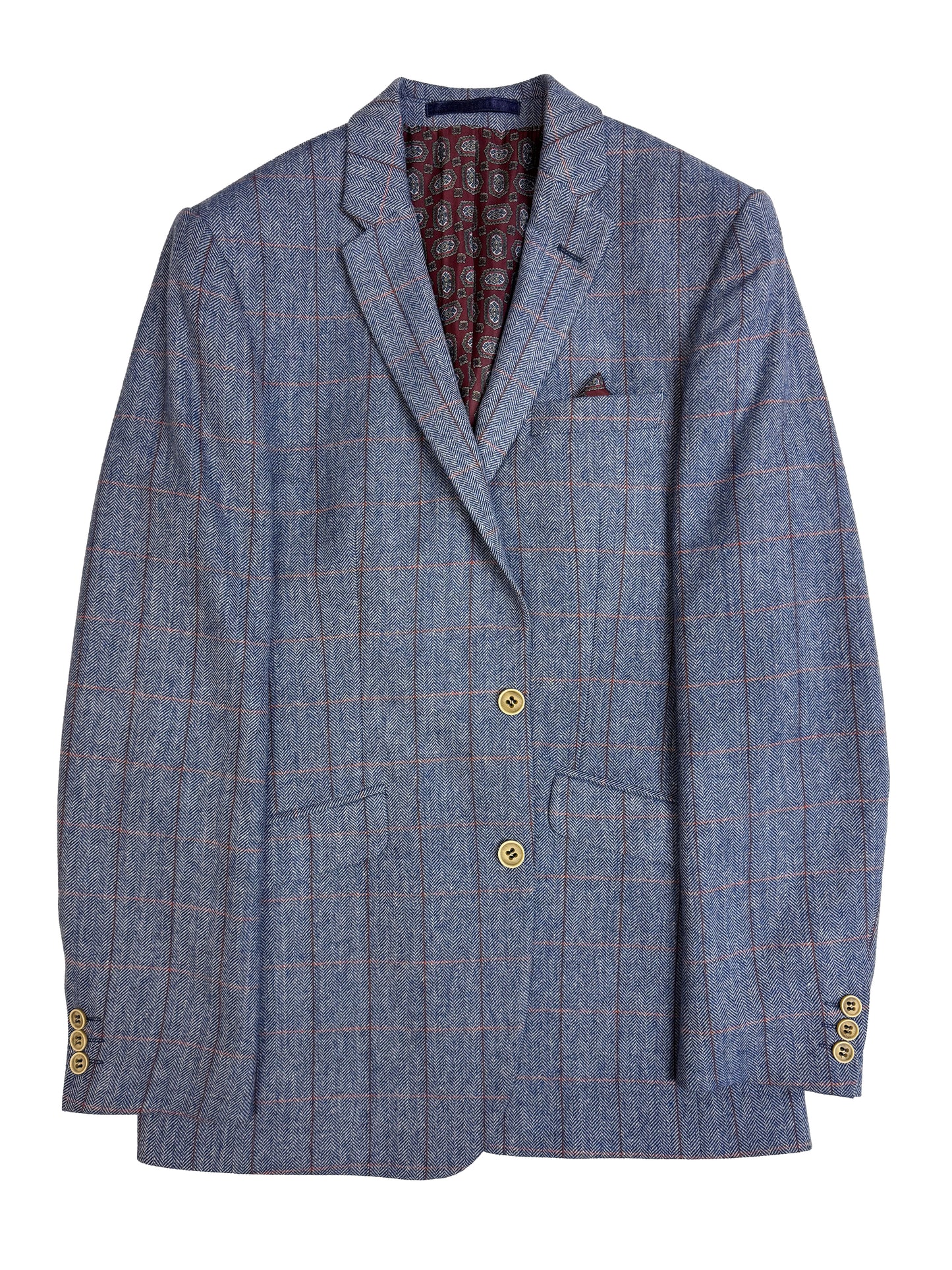 Men's Blue Tweed Wool Jacket Checked Wedding Blazer