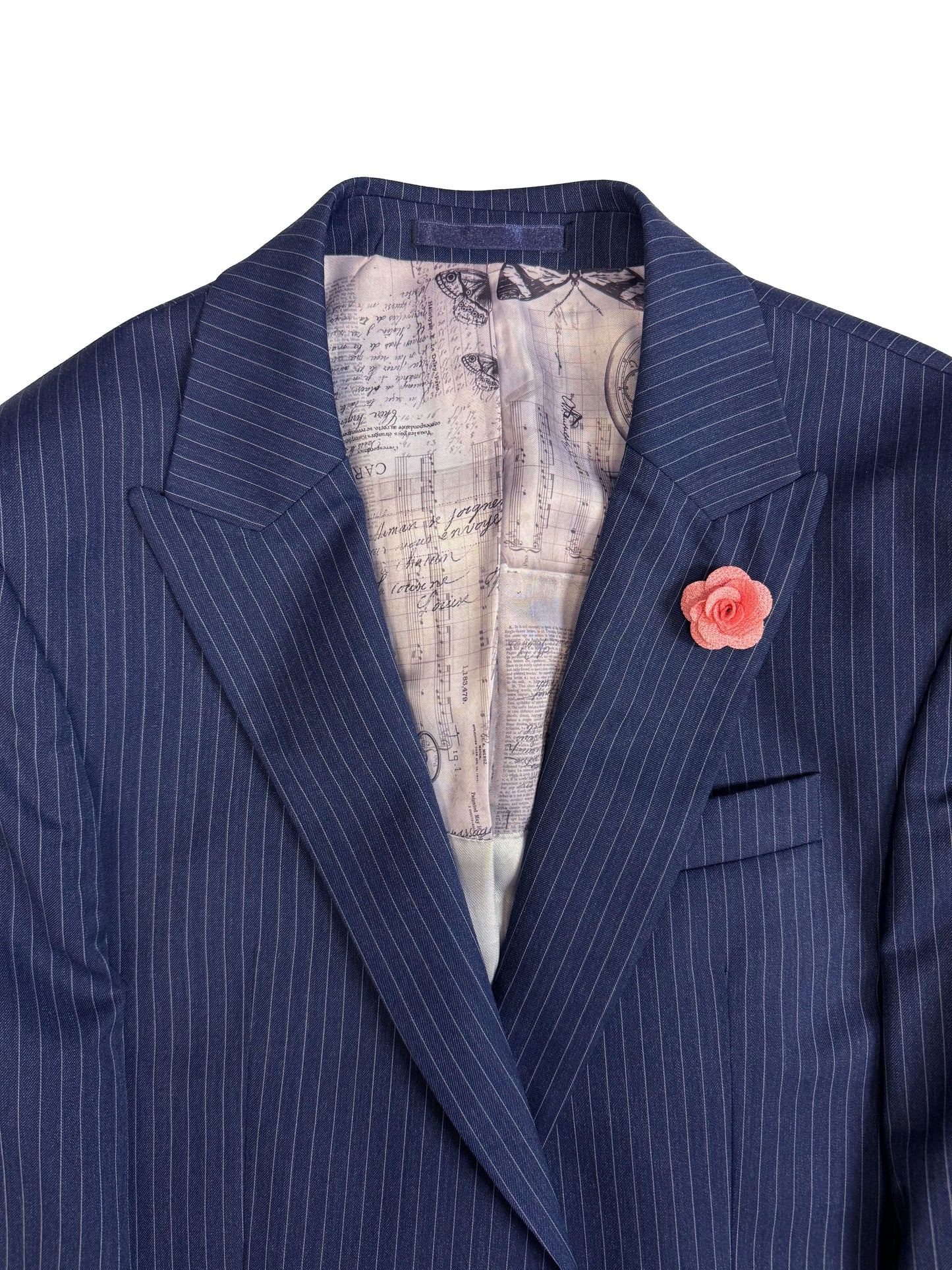 Men's Pinstripe Suit Jacket Navy Blue Wool Blazer