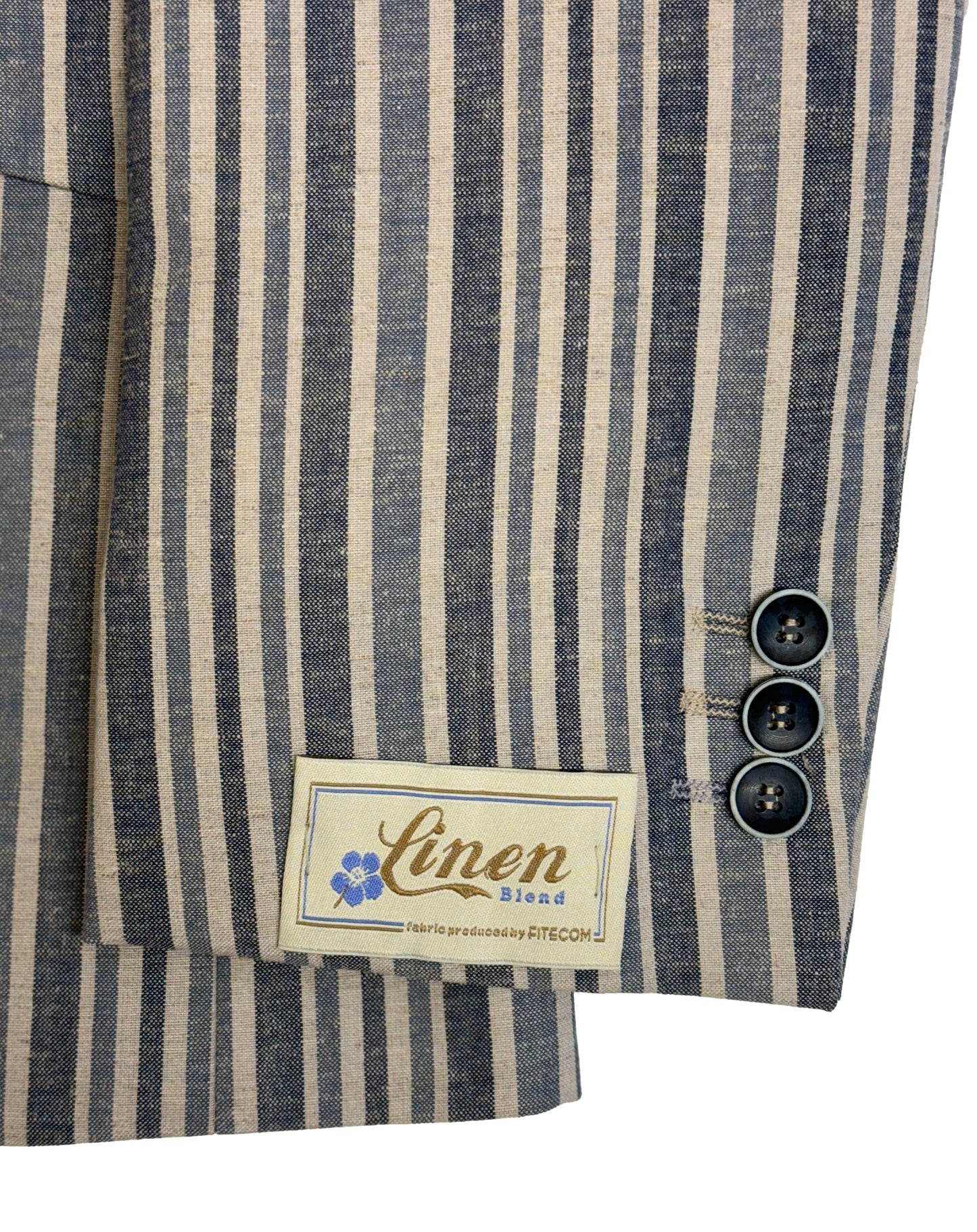 Mens Blue Linen Boating Jacket Striped Blazer 3 Button