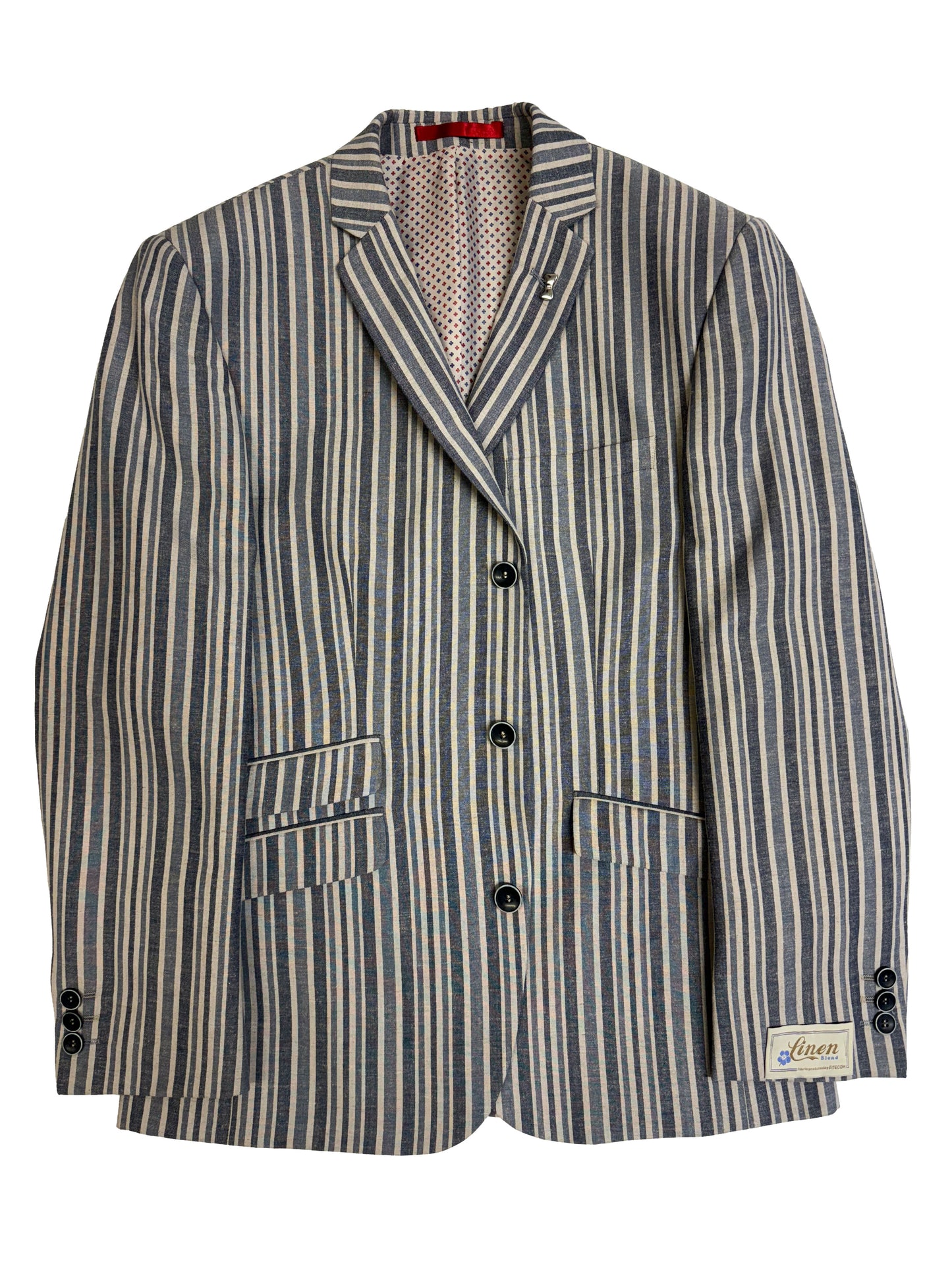 Mens Blue Linen Boating Jacket Striped Blazer 3 Button