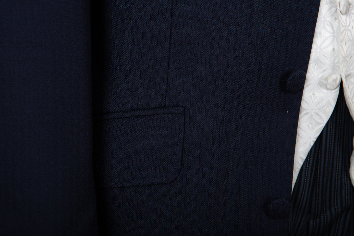 Navy Blue Prince Edward Jacket Herringbone Wool