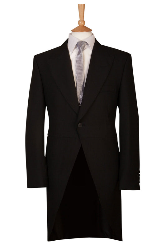 Black Herringbone Tailcoat Royal Ascot Wedding Jacket Wool - Brand New