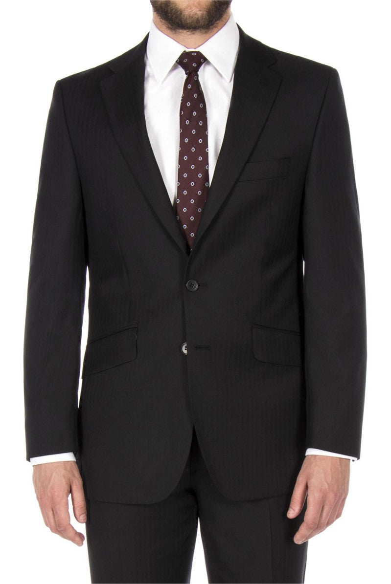 Black Herringbone Single Breasted 100% Wool Jacket
