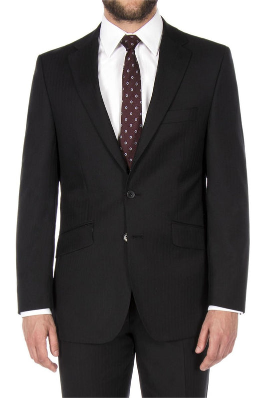 Black Herringbone Single Breasted 100% Wool Jacket