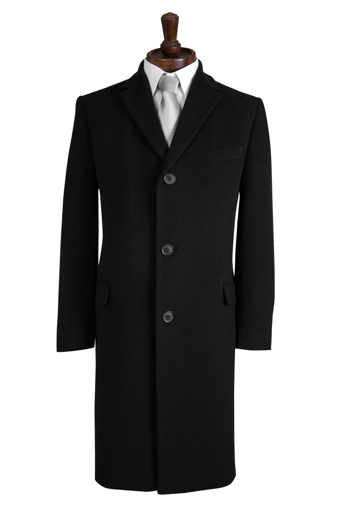 Black Wool Overcoat with Red Satin Lining - Brand New
