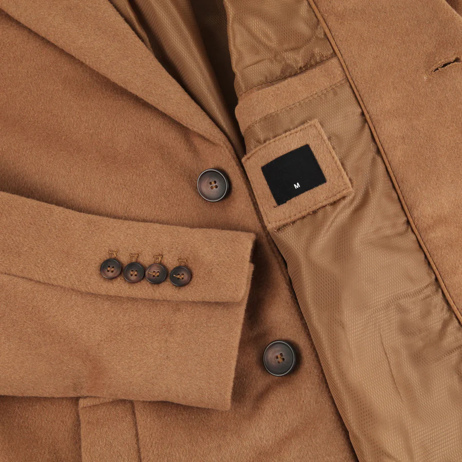 Men's Brown Tan Long Wool Overcoat Coat Winter Mod