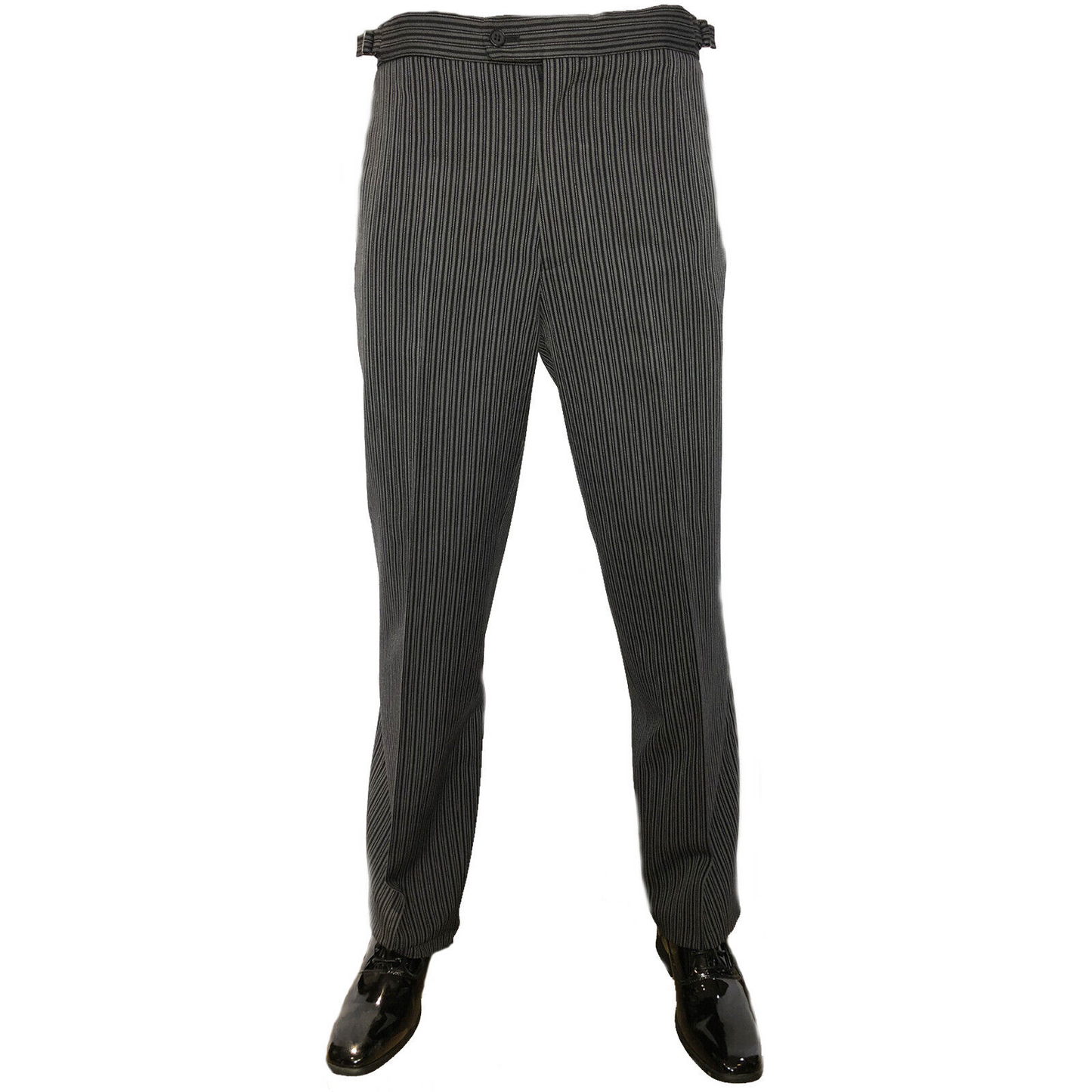 Black 3 Piece Herringbone Tailcoat Suit with Pinstripe Trousers & Grey Waistcoat - Ex Hire