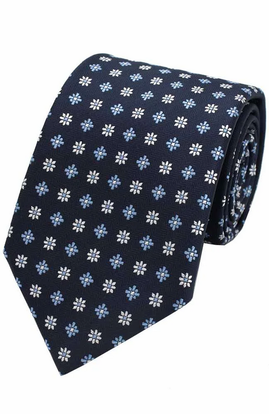 Navy Floral Wedding Tie - Brand New