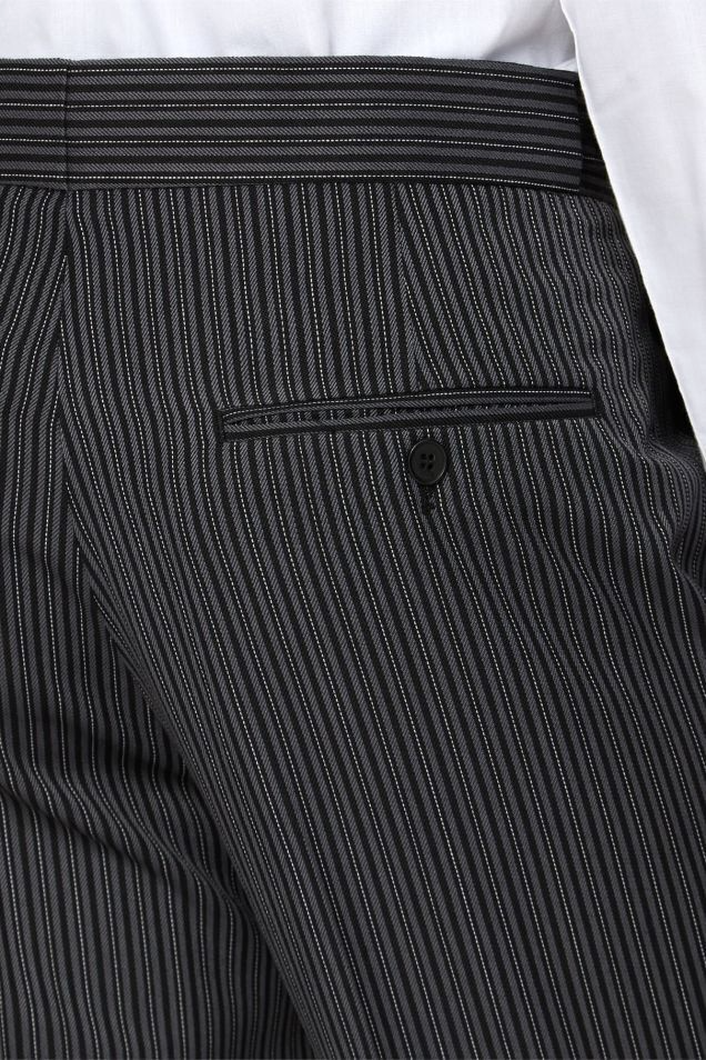 Black 2 Piece Herringbone Tailcoat Suit | Tailcoat Jacket & Pinstripe Morning Trousers