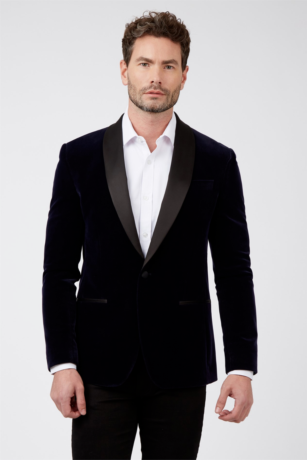 Slim Fit Navy Velvet Jacket Blazer Shawl Collar Tuxedo Brand New