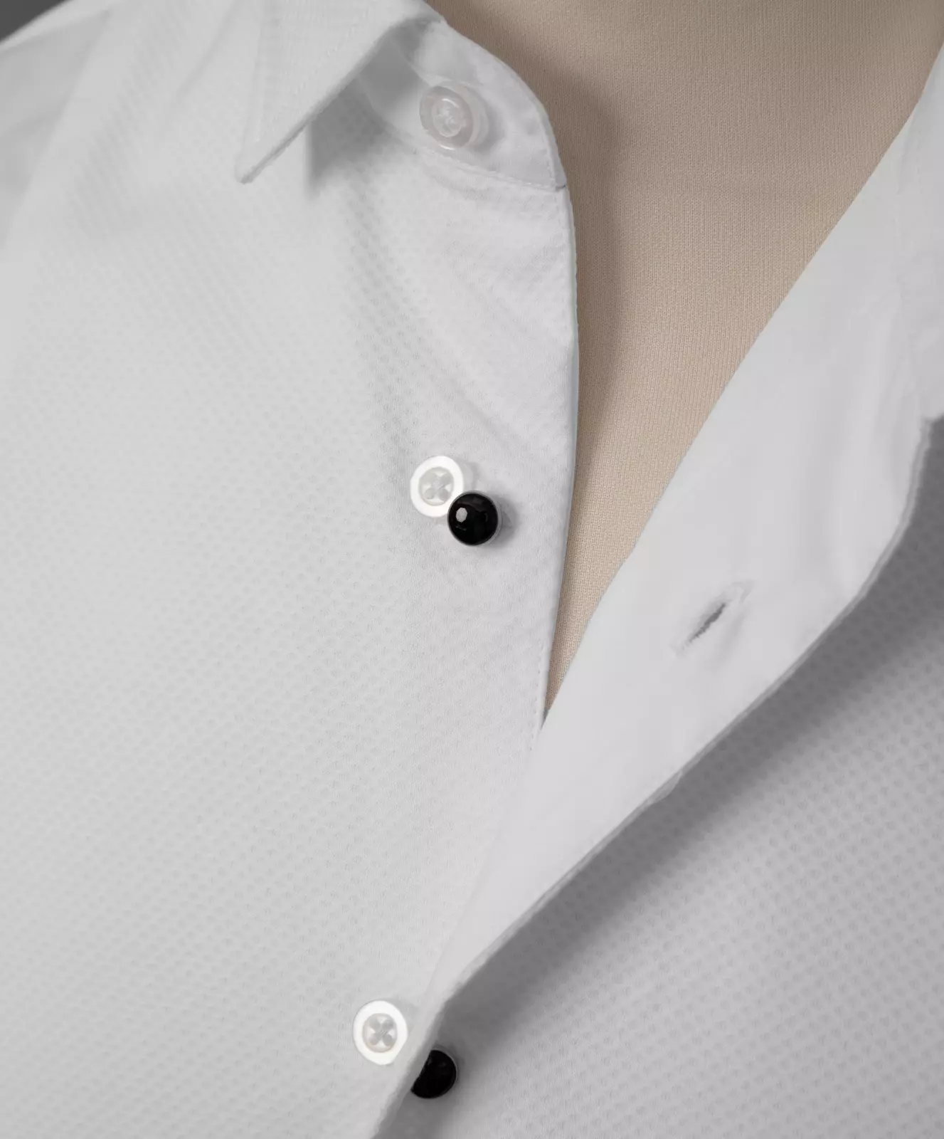 White Marcella Wing Collar Shirt with Black Studded Buttons
