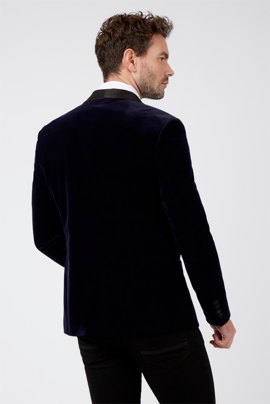 Slim Fit Navy Velvet Jacket Blazer Shawl Collar Tuxedo - Brand New