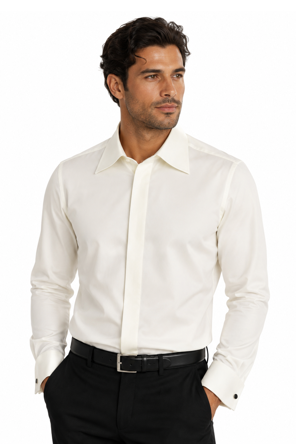Ivory Formal Dress Shirt | Wide Regular Collar | Regular Fit