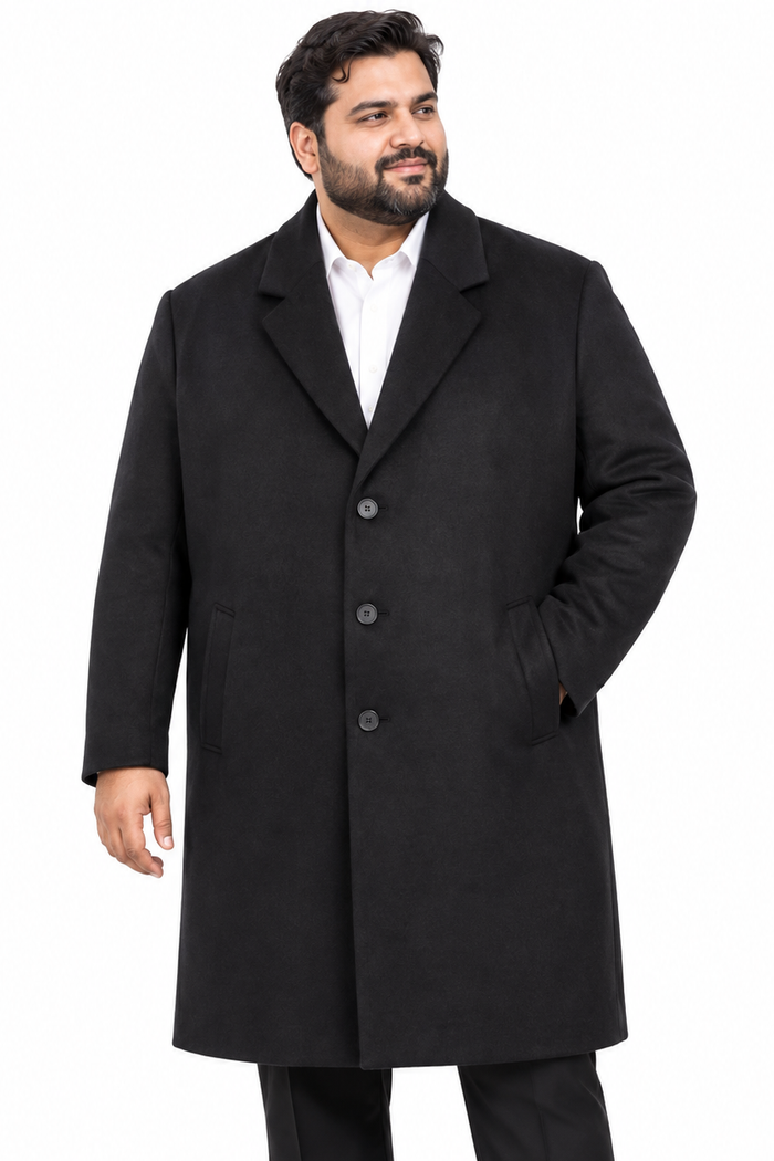 River Island Black Wool Knee Length Formal Overcoat | Big & Tall | 5XL fits 54" - 58" Chest