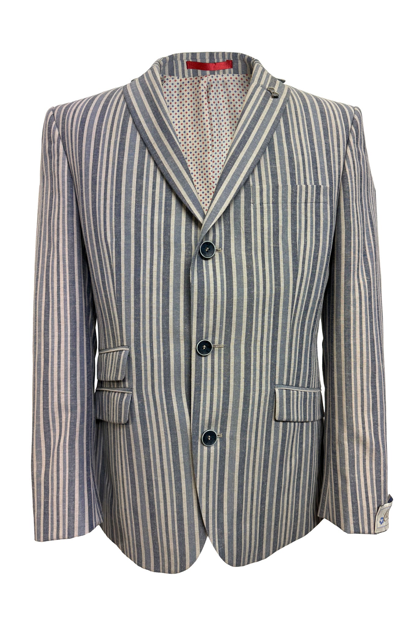 Mens Blue Linen Boating Jacket Striped Blazer 3 Button