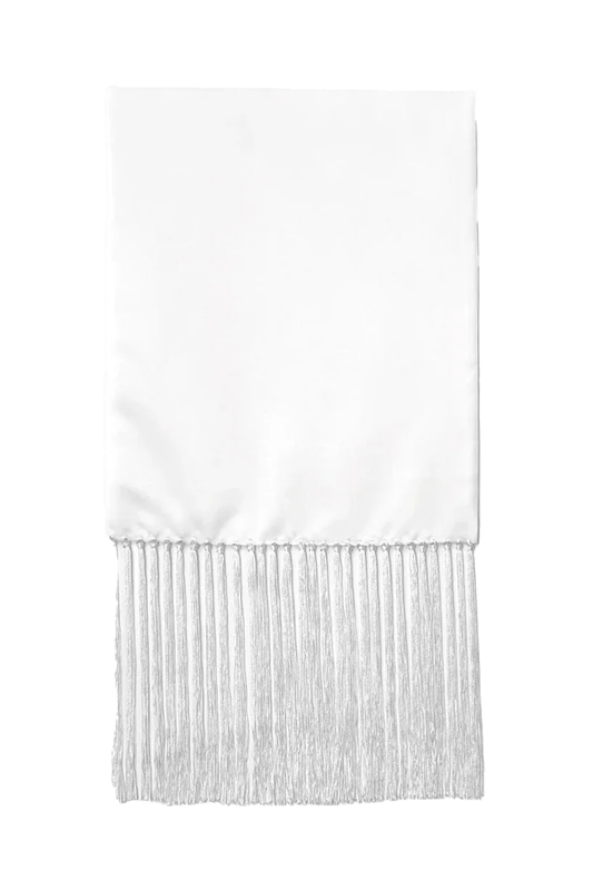 White Pure Silk Dress Scarf with Tassels