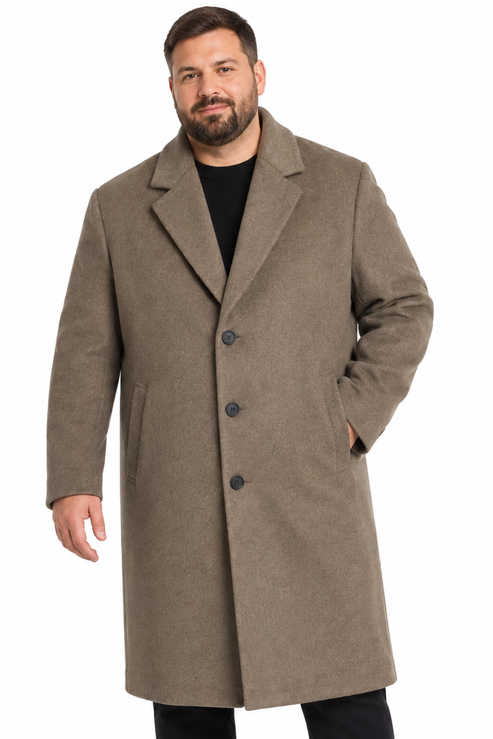 River Island Beige Wool Knee Length Formal Overcoat | Big & Tall | 4XL & 5XL